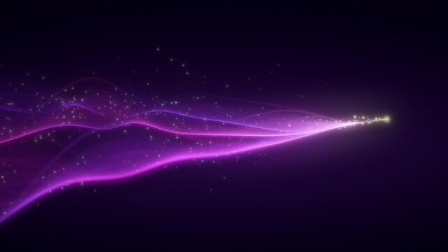 Purple light wave background drawn by a spark trail and flowing with sparkling particles