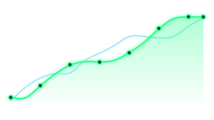 Green curve line graph with blue dotted trend line isolated on a white background design © HARUN Anis