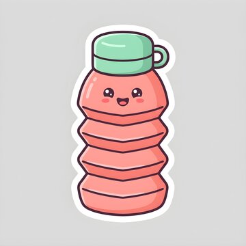 Create an original cute sports squeeze bottle sticker clipart, one ergonomic lightweight sports water bottle with a flexible flip-top nozzle, contoured grip grooves, translucent sky blue body, coral o