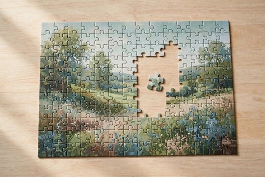 Jigsaw Puzzle Nearly Complete, Teamwork and Collaboration Concept