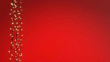 Guirlande lumineuse de Noël rouge et dorée en bordure latérale sur fond rouge - rendu 3D © Fox_Dsign