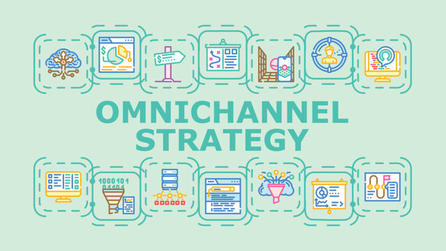 Omnichannel strategy banner infographic. Digital experience, customer personalization, data engagement icon vector illustration