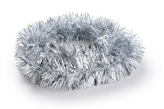 Silver holiday tinsel garland in circular shape