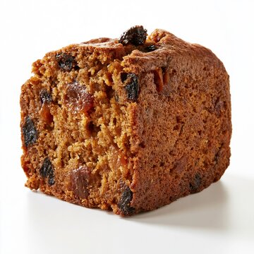 Close-up of a square loaf of fruitcake