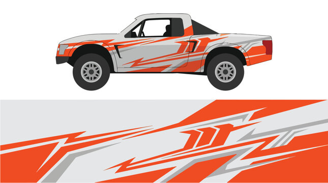 Car Wrap Design with Aggressive Racing Livery in Orange and Gray