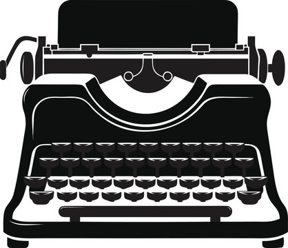 Vintage black typewriter icon, retro writing machine symbol, simple black vector glyph, classic vintage typing equipment illustration