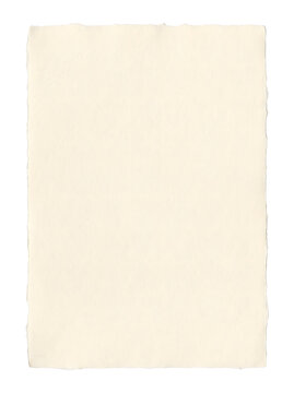 blank handmade ivory paper with delicate eggshell grain texture and deckle edges isolated on white