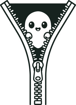 Cute ghost character peeking out from an open zipper vector