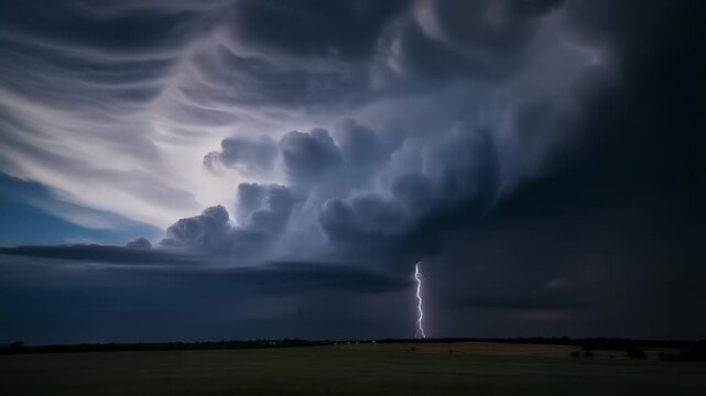 A triptych of a powerful thunderstorm with lightning illuminating the dark, dramatic clouds.