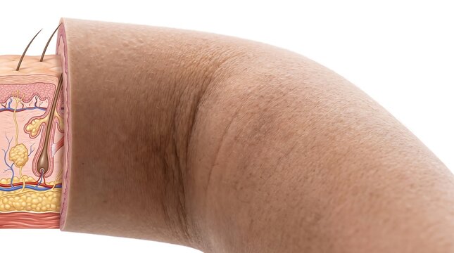 Human elbow skin anatomy cross section diagram.