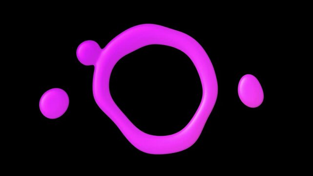 3D pink liquid ring metaball background. Abstract magenta fluid circle blob animation. Futuristic glowing ring motion.