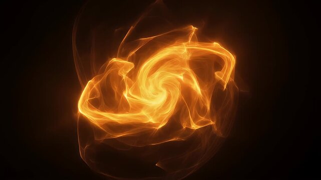 A triptych of luminous, swirling orange energy forms against a dark background.