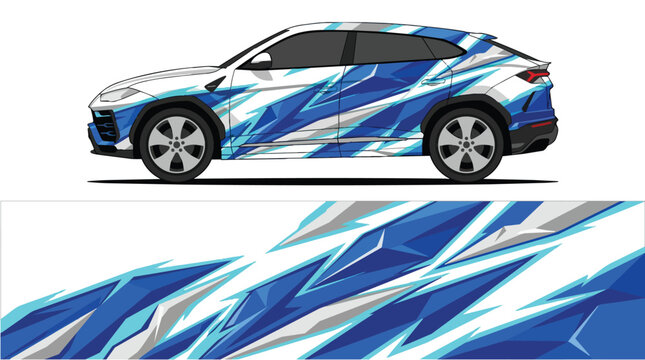 Car Wrap Design with Dynamic Blue Abstract Decal