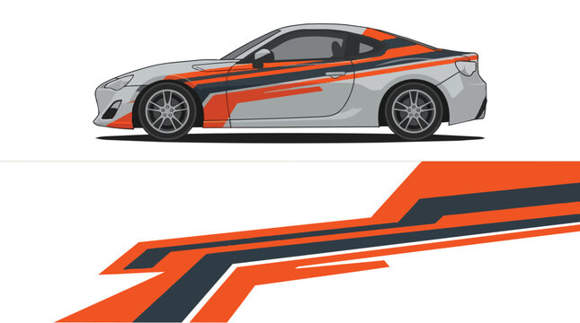 Car Wrap Design with Aggressive Orange Black Racing Livery