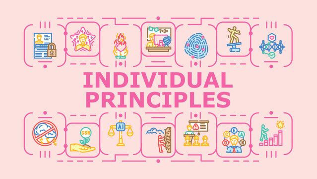 Individual principles banner infographic. Morals integrity, prudence honesty, respect justice icon vector illustration