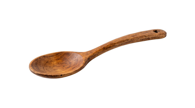Rustic wooden spoon, handcrafted wooden utensil, vintage brown timber cooking utensil for culinary food photography isolated PNG with Transparent Background