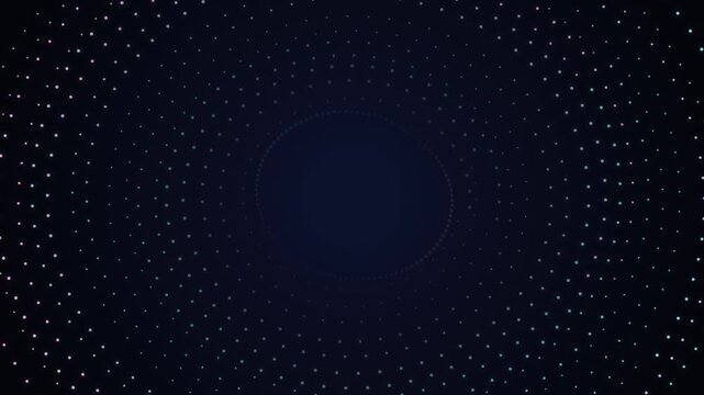 Glowing Neon Blue Particle Ring Tunnel Animation on a Deep Dark Background for Modern Digital Use