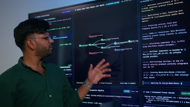 Professional Indian Software Engineer Presenting and Explaining Software Deployment Generative Artificial Intelligence Application Development to Colleagues During Professional Technical Meeting.
