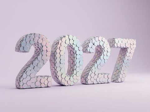 Threedimensional numbers twenty twenty seven featuring a modern honeycomb pattern texture