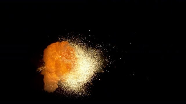 Big Real Explosion with Sparks Isolated on Black Background in Super Slow Motion at 1000 fps.
