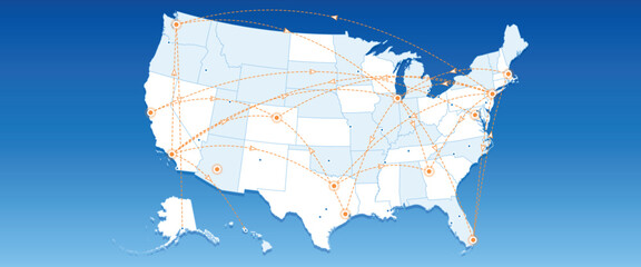 united states flight routes logistics map, blue corporate american supply chain graphic, nationwide transportation network lines background, usa airline routes travel infographic, digital delivery fre © Geetaroy