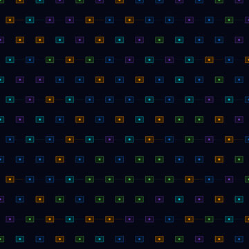 Abstract Digital Network Seamless Pattern with Colorful Geometric Tech Nodes on Dark Background
