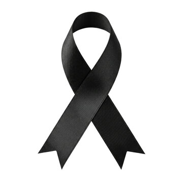 Black mourning ribbon isolated on transparent background