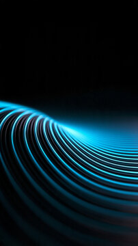 Abstract Glowing Blue Wave Lines on Black Background