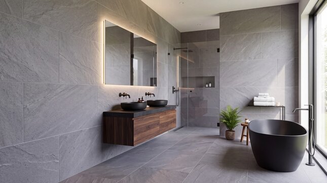 Modern Luxury Bathroom Interior with Freestanding Bathtub