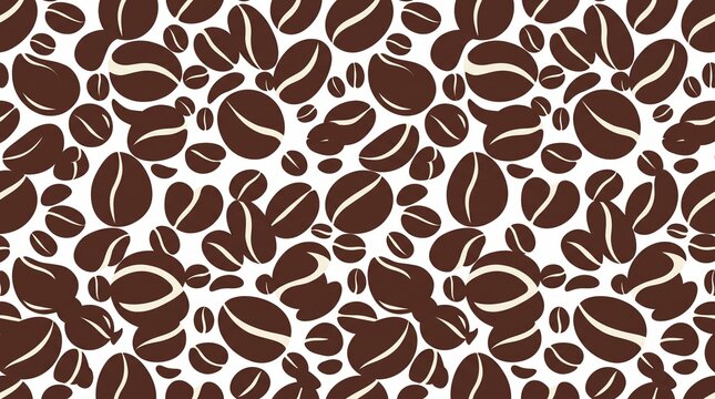Coffee beans floral ornament with repeating pattern on a white background