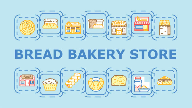 Bread bakery store banner infographic. Flour artisan, knead croissant, roll loaf icon vector illustration