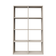 3D wooden bookshelf with multiple open shelves for storage and display. © illustrativeinfinity
