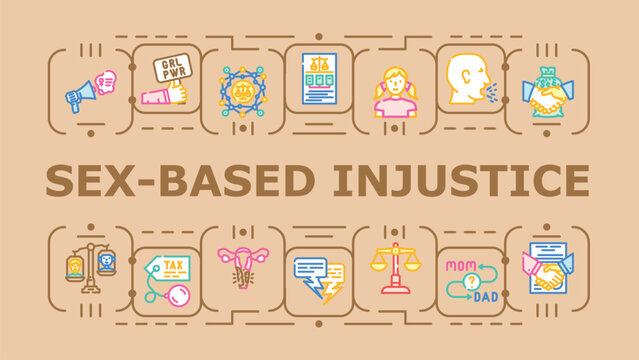 Sex-based injustice banner infographic. Abuse stereotyping, inequity domination, marginalization misogyny icon vector illustration