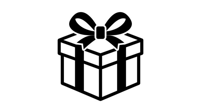 Gift Box Present Isolated on White Background Black Silhouette Glyph Icon for E-Commerce Reward App Graphic Element