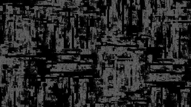 Dark abstract digital glitch texture with distressed noise effect, monochrome tech background pattern. 