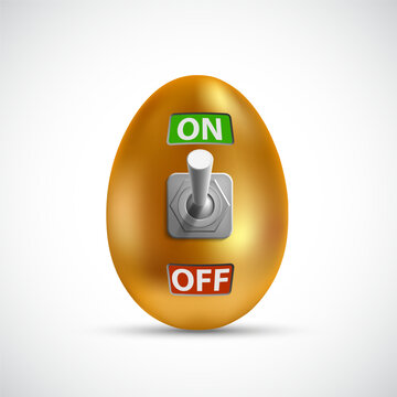 Golden egg with a switch toggle onn, off. Isolated on a white background. Vector illustration.