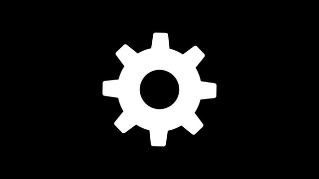 White gear icon on black background