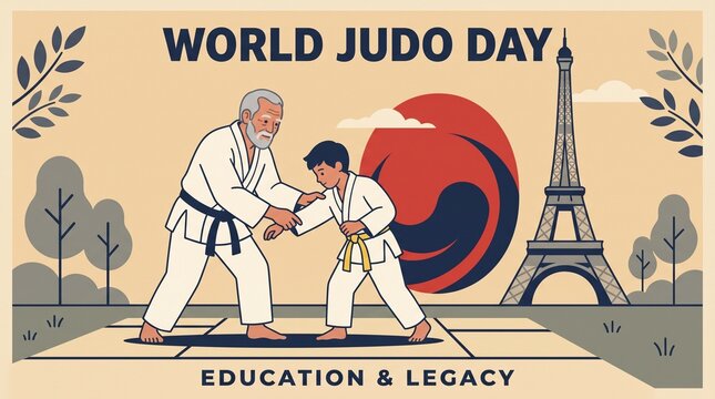 World Judo Day Illustration with Mentor and Student