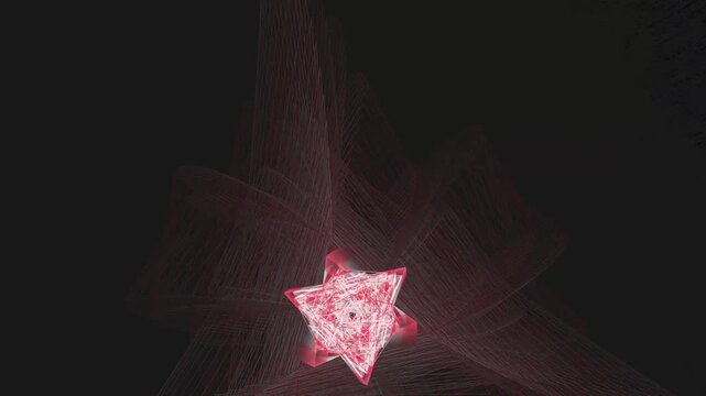 Futuristic red and white geometric line bloom opens like a parametric flower over a dark background in a 3D animation