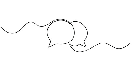 Fototapeta premium Elegant single line drawing of two circular speech bubbles connected by a wavy line, symbolizing dialogue.