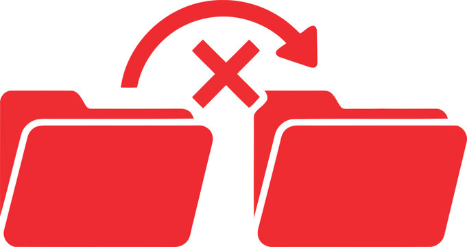 Red folder transfer icon with cross mark isolated on transparent background for digital file management