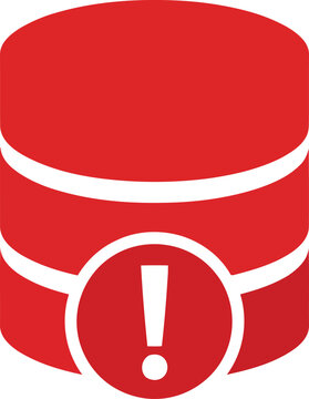 Red database server icon with exclamation mark warning sign for technical error notification