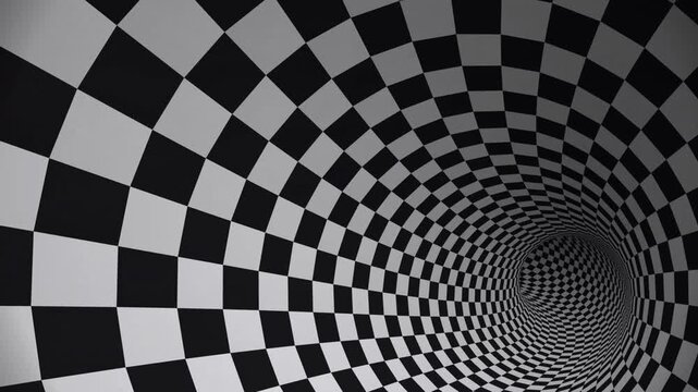 Abstract 3d tunnel with black and white checkered pattern background