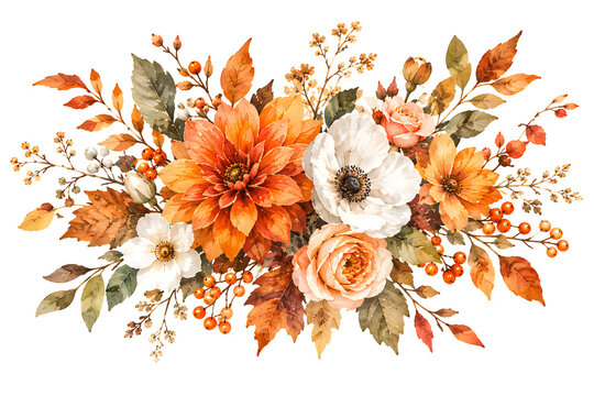 Autumn Floral Bouquet Watercolor Illustration