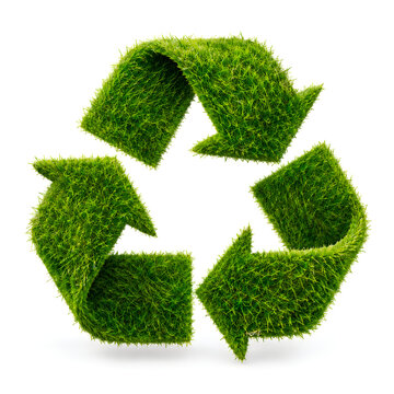 Recycle icon from green grass isolated on white background