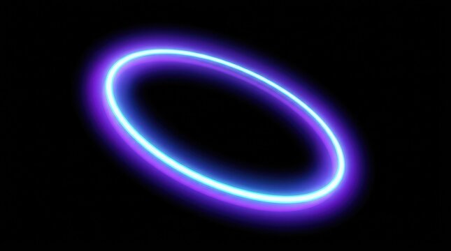 Glowing purple neon ring light effect on black background for modern