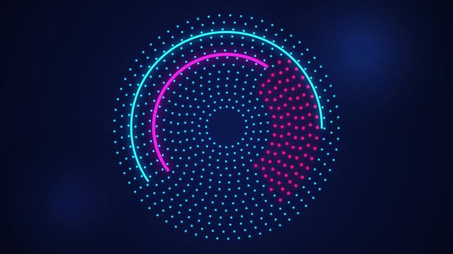 Glowing neon circular HUD dashboard interface with rotating blue and pink loading progress lines