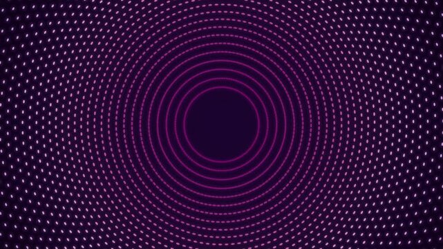 Glowing Neon Pink Concentric Dotted Circles Pulsating on a Dark Purple Tech Background Loop