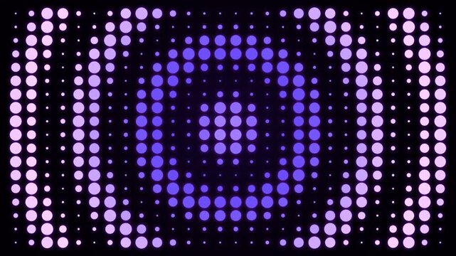 Glowing Purple LED Halftone Dot Circular Ripple Pattern Animation Seamless Loop on Black Background