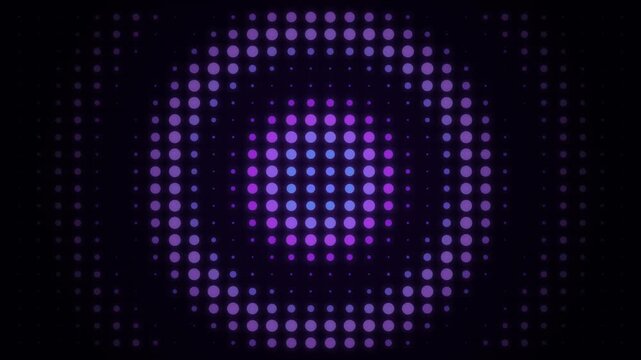 Glowing purple LED halftone dot screen pulsing with blue light in a futuristic digital VJ loop